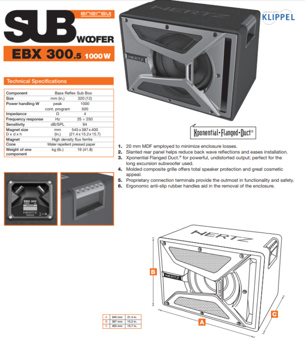 HERTZ 12 Inch Energy Subwoofer Enclosure with Woofer (EBX 300.5) SK